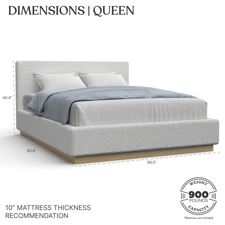 Cream Boucle Upholstered Queen Platform Bed with Wood Frame