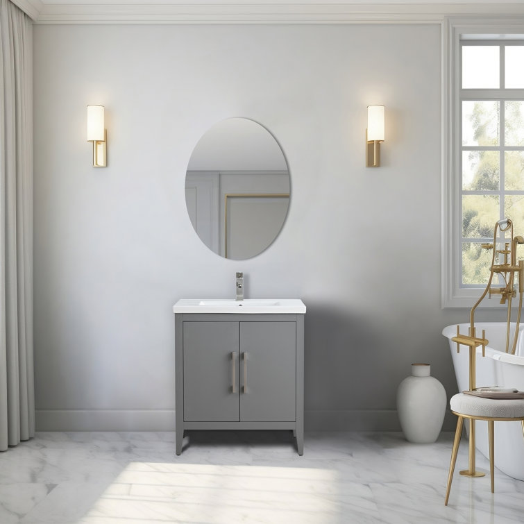 30" Cashmere Gray Single Bathroom Vanity Set with Ceramic Top