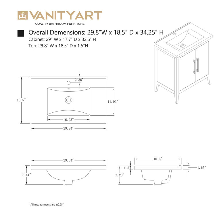 White Poplar Wood 30" Single Vanity with Golden Brushed Accents