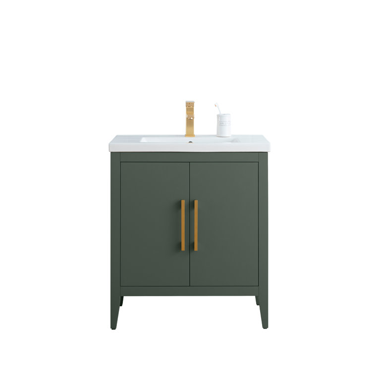 30" Vintage Green Single Sink Bathroom Vanity with Ceramic Top
