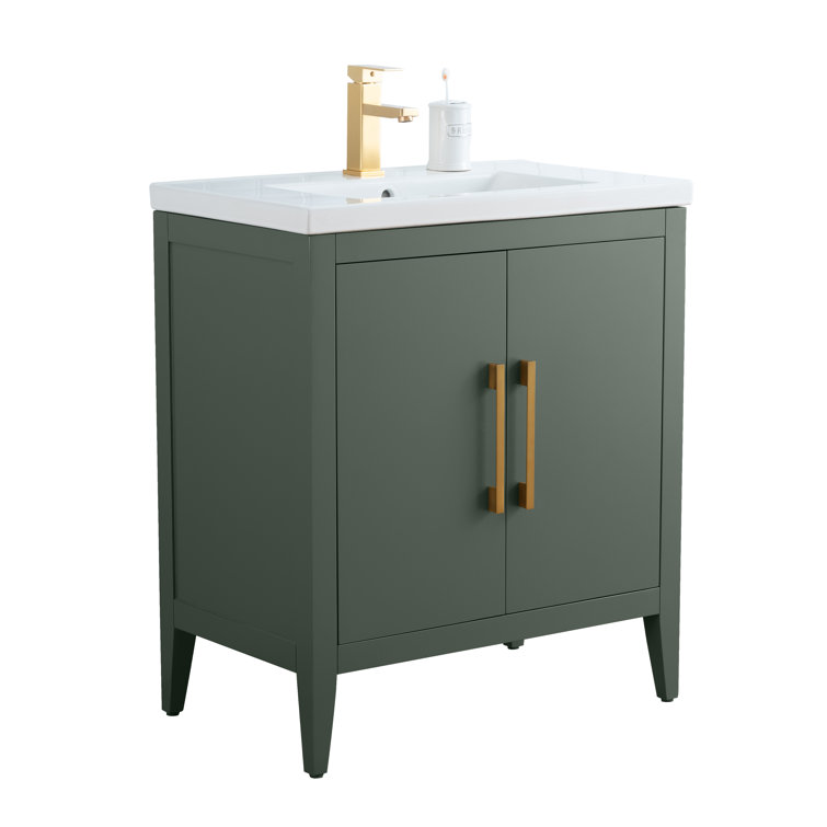 30" Vintage Green Single Sink Bathroom Vanity with Ceramic Top