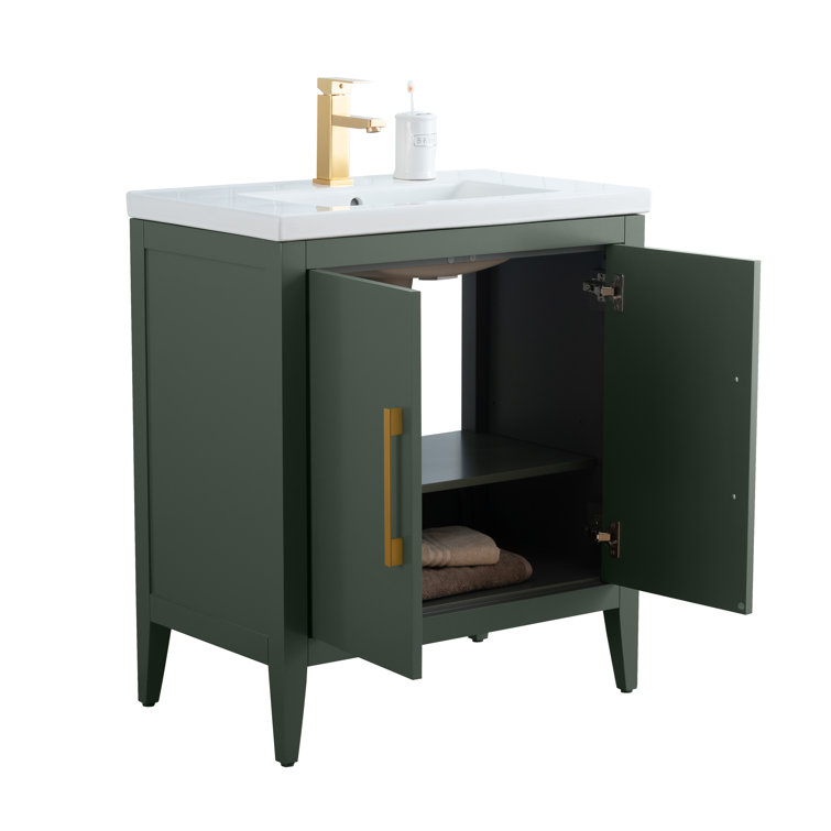 30" Vintage Green Single Sink Bathroom Vanity with Ceramic Top