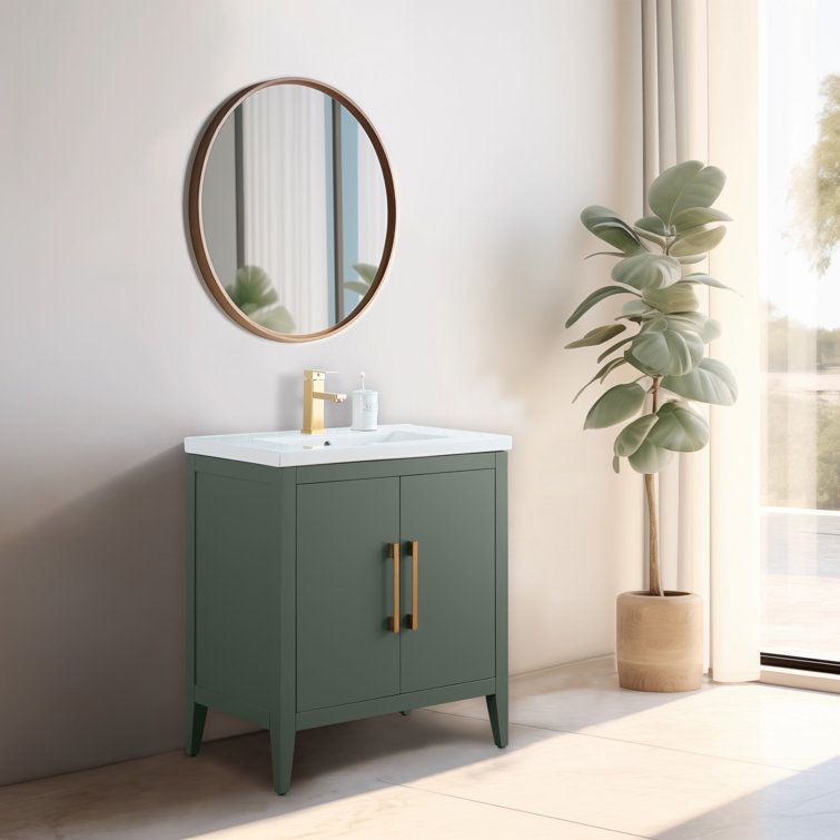 30" Vintage Green Single Sink Bathroom Vanity with Ceramic Top