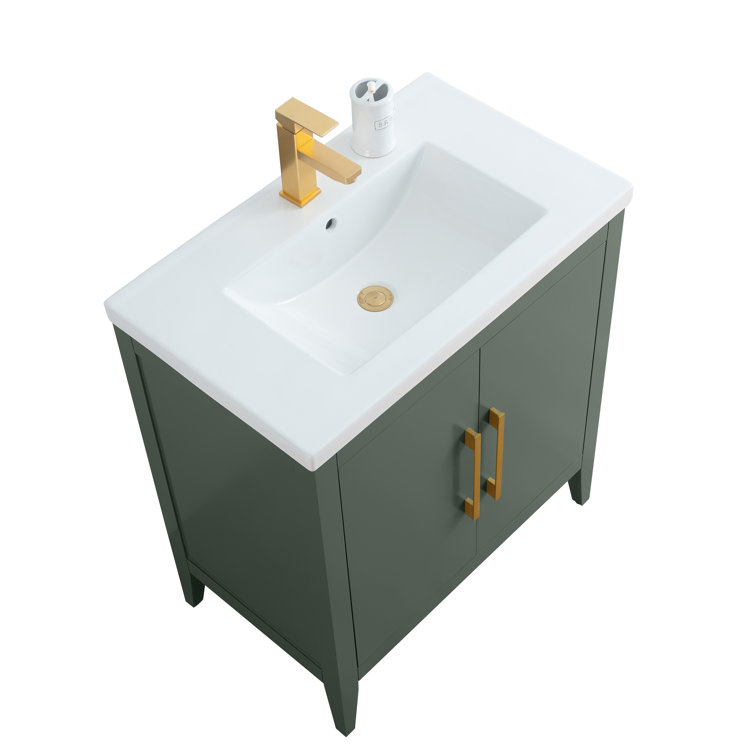 30" Vintage Green Single Sink Bathroom Vanity with Ceramic Top