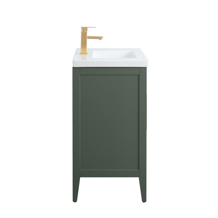 30" Vintage Green Single Sink Bathroom Vanity with Ceramic Top