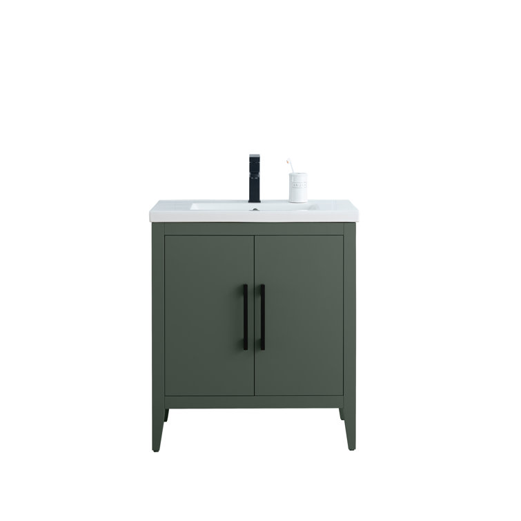 30" Vintage Green Single Sink Bathroom Vanity with Ceramic Top