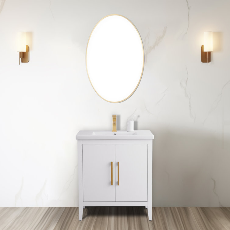 White Poplar Wood 30" Single Vanity with Golden Brushed Accents