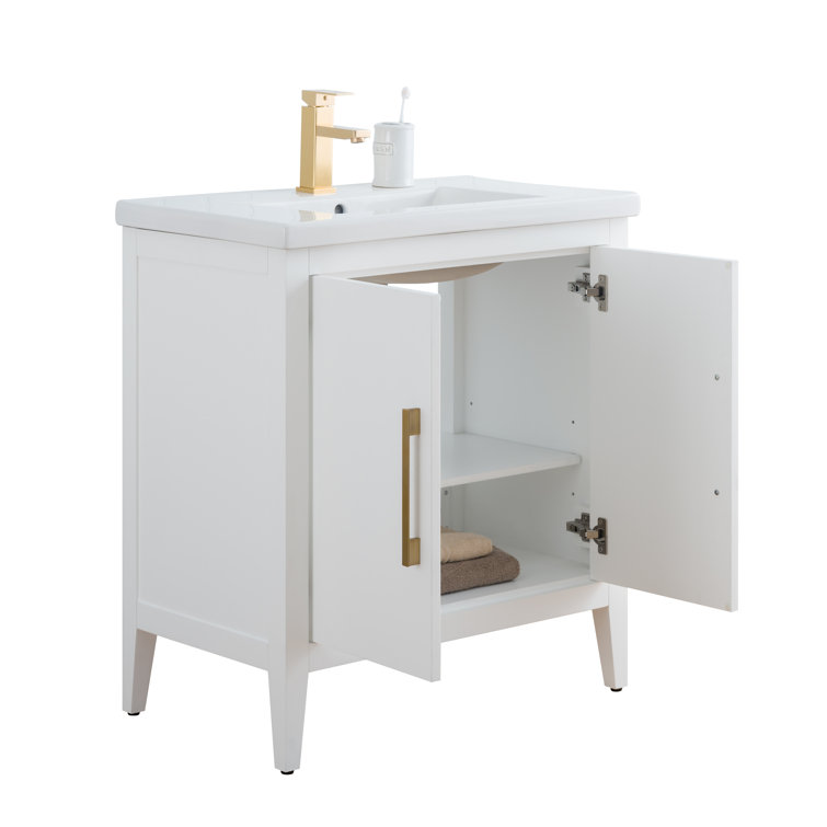 White Poplar Wood 30" Single Vanity with Golden Brushed Accents