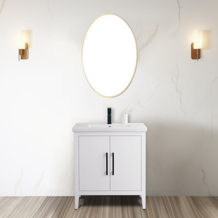 30" White Freestanding Bathroom Vanity with Ceramic Top