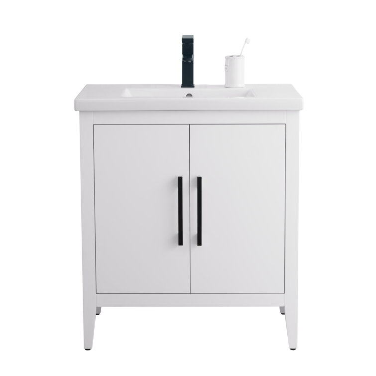 30" White Freestanding Bathroom Vanity with Ceramic Top