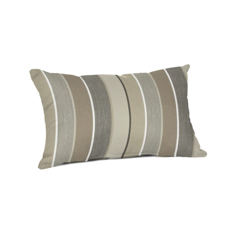 Gray and Beige Striped Sunbrella Rectangular Lumbar Pillow