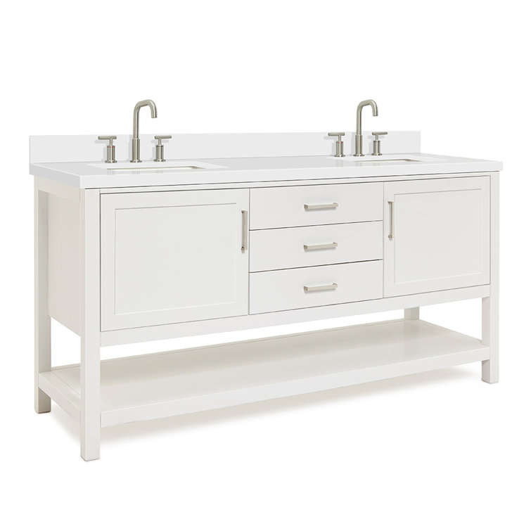 Bayhill 73'' White Quartz Double Sink Freestanding Vanity