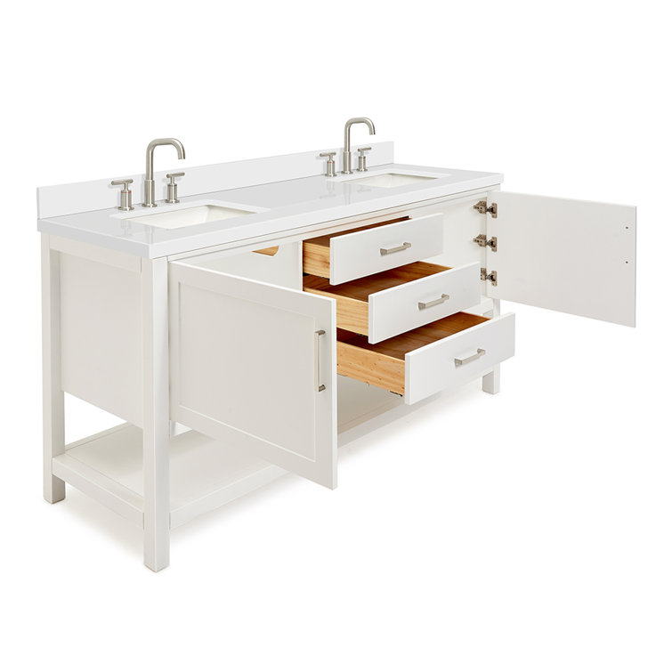 Bayhill 73'' White Quartz Double Sink Freestanding Vanity