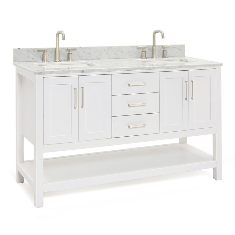 Magnolia 61" White Double Basin Freestanding Vanity with Carrara Top