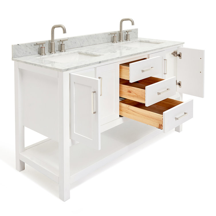 Magnolia 61" White Double Basin Freestanding Vanity with Carrara Top