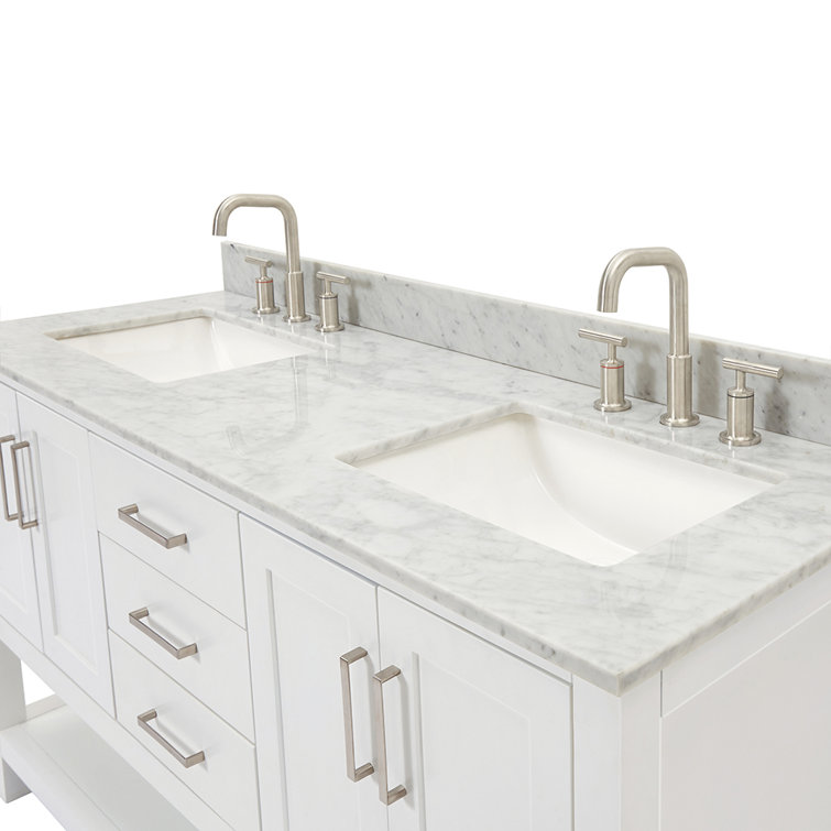 Magnolia 61" White Double Basin Freestanding Vanity with Carrara Top