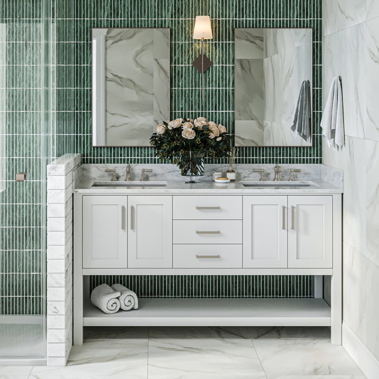 Magnolia 61" White Double Basin Freestanding Vanity with Carrara Top