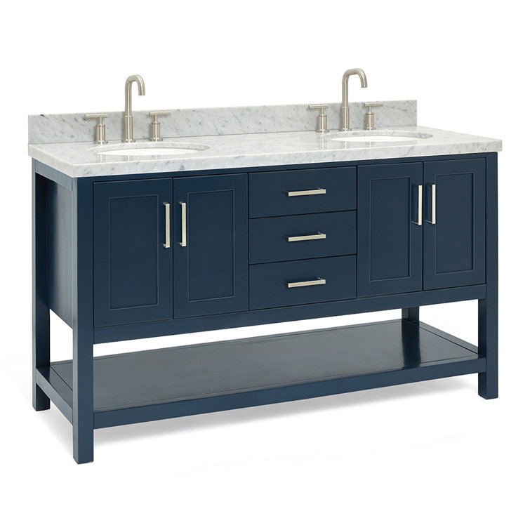 Magnolia Midnight Blue Double Vanity with Carrara Marble Top