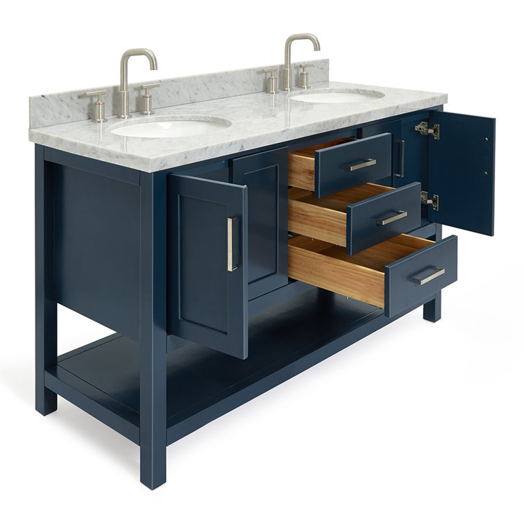 Magnolia Midnight Blue Double Vanity with Carrara Marble Top