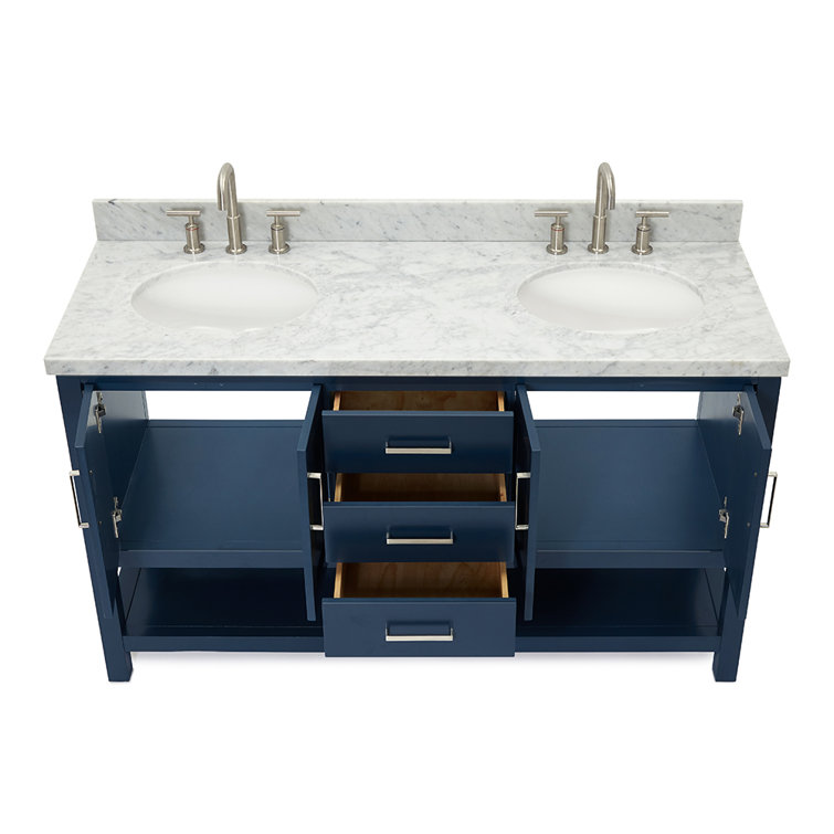 Magnolia Midnight Blue Double Vanity with Carrara Marble Top