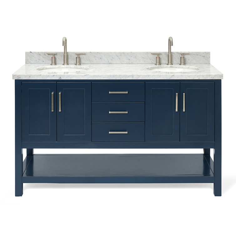 Magnolia Midnight Blue Double Vanity with Carrara Marble Top