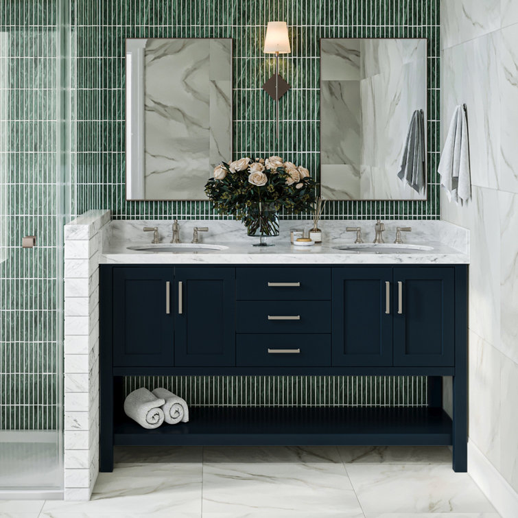 Magnolia Midnight Blue Double Vanity with Carrara Marble Top