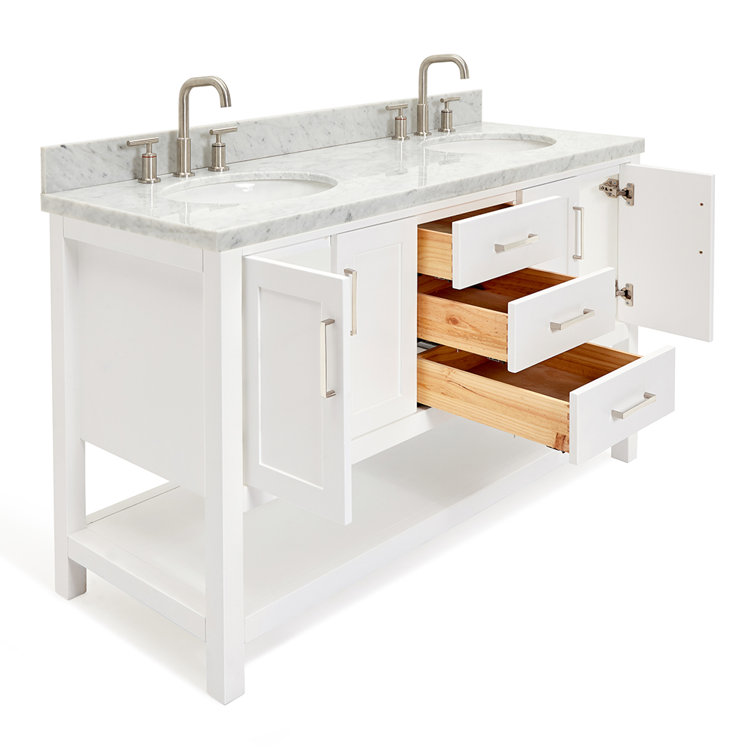Magnolia 61" White Double Sink Bathroom Vanity with Marble Top
