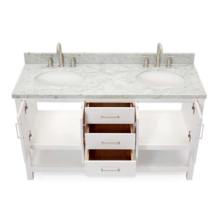 Magnolia 61" White Double Sink Bathroom Vanity with Marble Top
