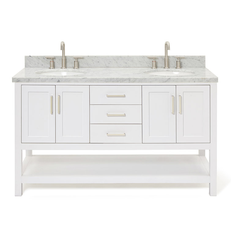 Magnolia 61" White Double Sink Bathroom Vanity with Marble Top