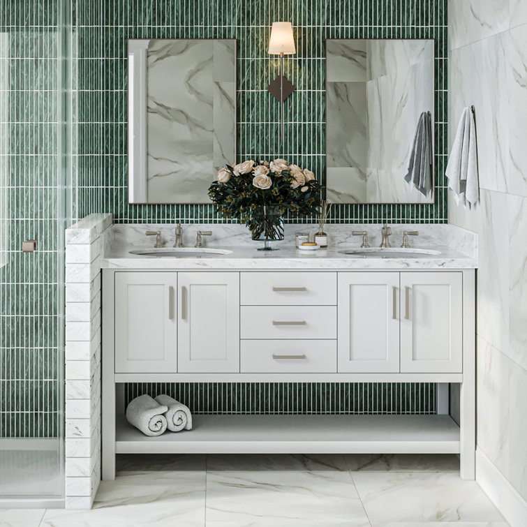 Magnolia 61" White Double Sink Bathroom Vanity with Marble Top