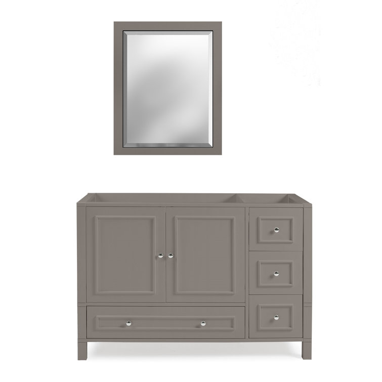 Gray Pine Wood Bathroom Vanity Set with Mirror