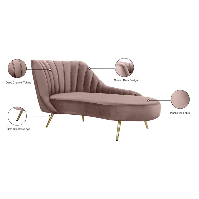 Pink Velvet Chaise Lounge with Gold Stainless Steel Legs