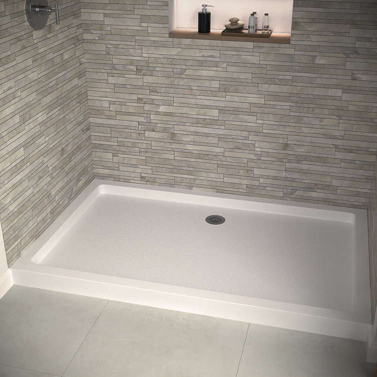60'' Glossy White Rectangular Acrylic Shower Base with ABS Drain