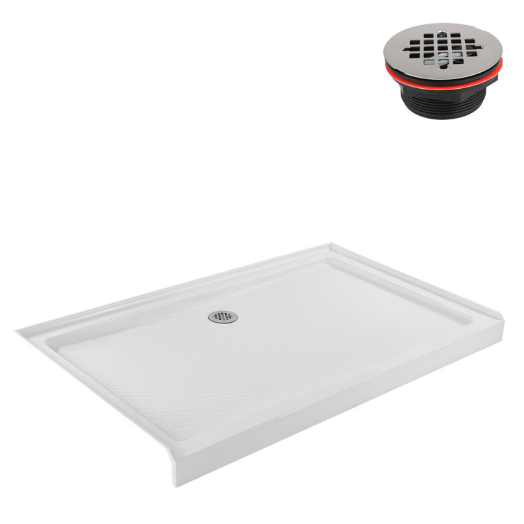 60'' Glossy White Rectangular Acrylic Shower Base with ABS Drain