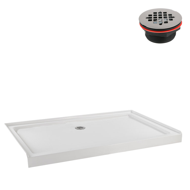 60'' Glossy White Rectangular Acrylic Shower Base with ABS Drain