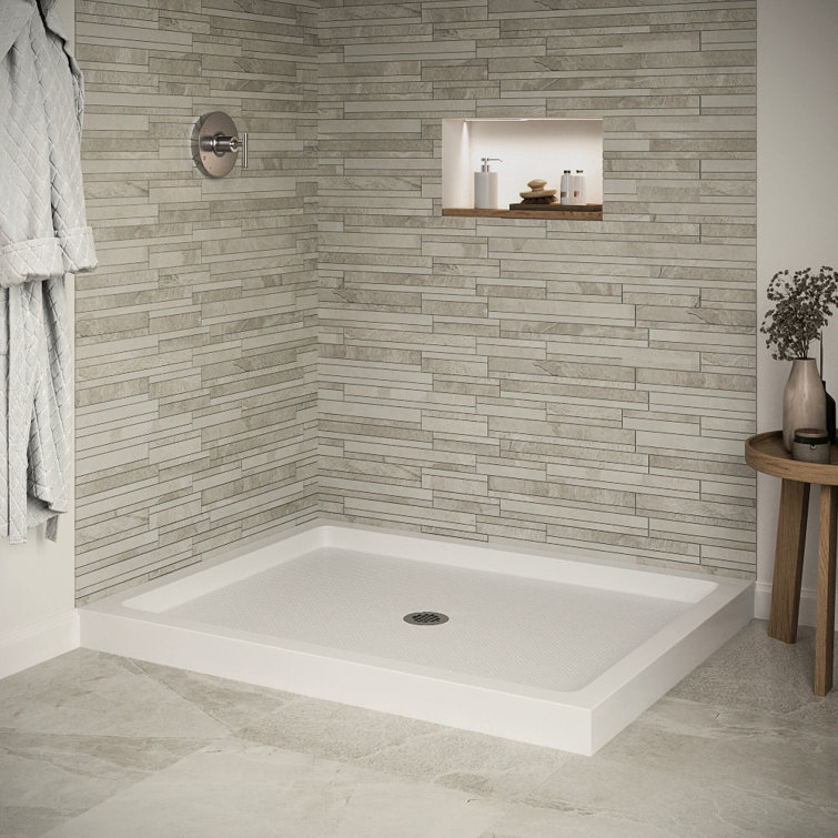 48'' Glossy White Rectangular Acrylic Shower Base with Center Drain