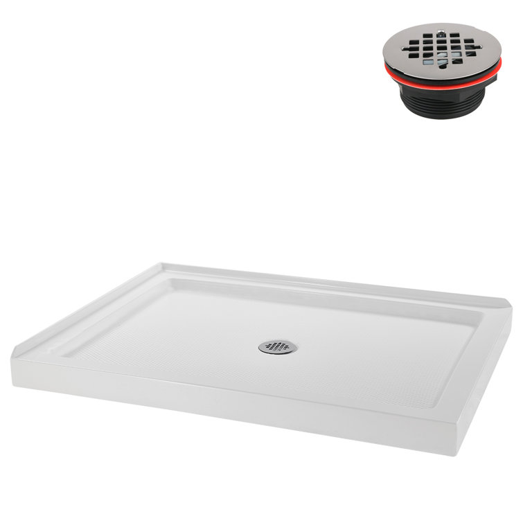 48'' Glossy White Rectangular Acrylic Shower Base with Center Drain