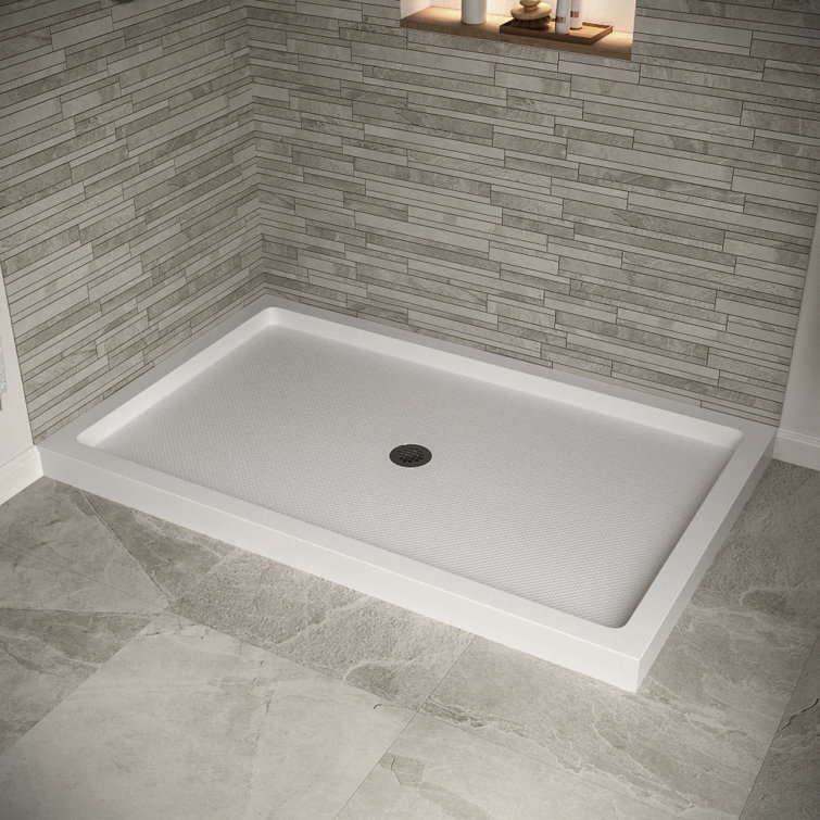 60'' Glossy White Rectangular Acrylic Shower Base with Center Drain