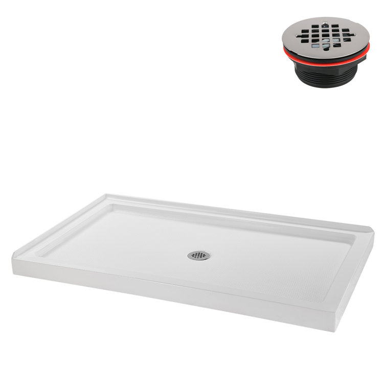 60'' Glossy White Rectangular Acrylic Shower Base with Center Drain