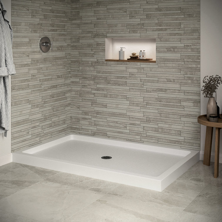 60'' Glossy White Rectangular Acrylic Shower Base with Center Drain