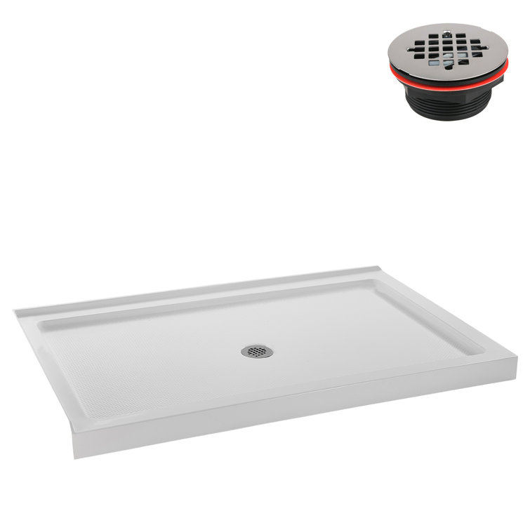 60'' Glossy White Rectangular Acrylic Shower Base with Center Drain