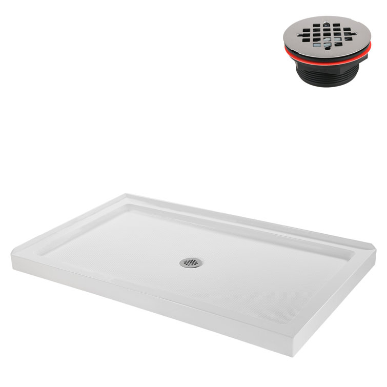 60'' Glossy White Rectangular Acrylic Shower Base with Center Drain