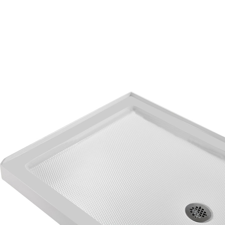 60'' Glossy White Rectangular Acrylic Shower Base with Center Drain