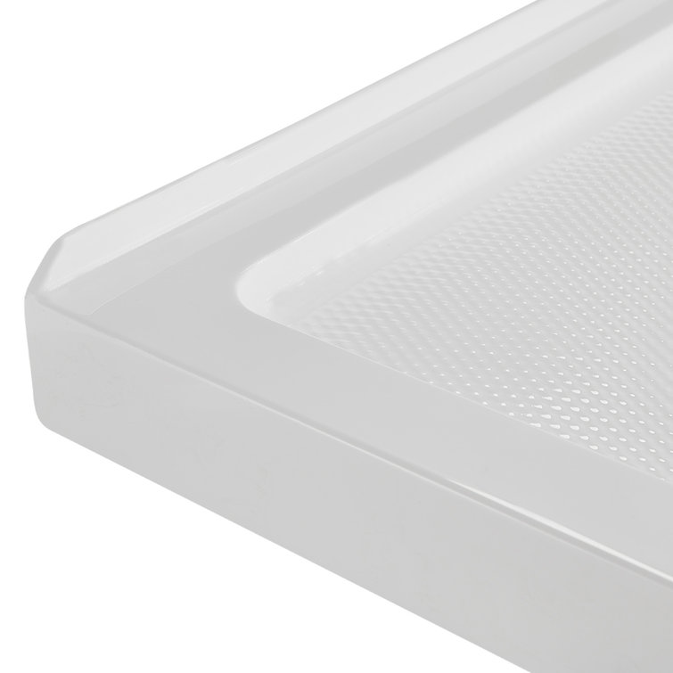 60'' Glossy White Rectangular Acrylic Shower Base with Center Drain