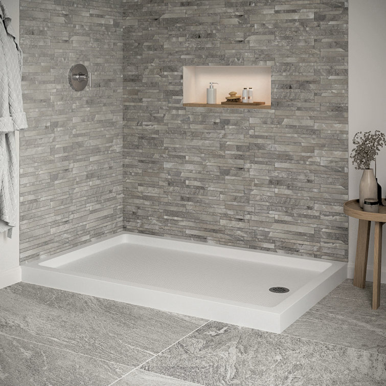 60'' Glossy White Rectangular Acrylic Shower Base with Right Hand Drain