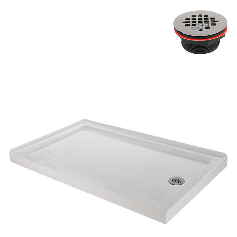 60'' Glossy White Rectangular Acrylic Shower Base with Right Hand Drain