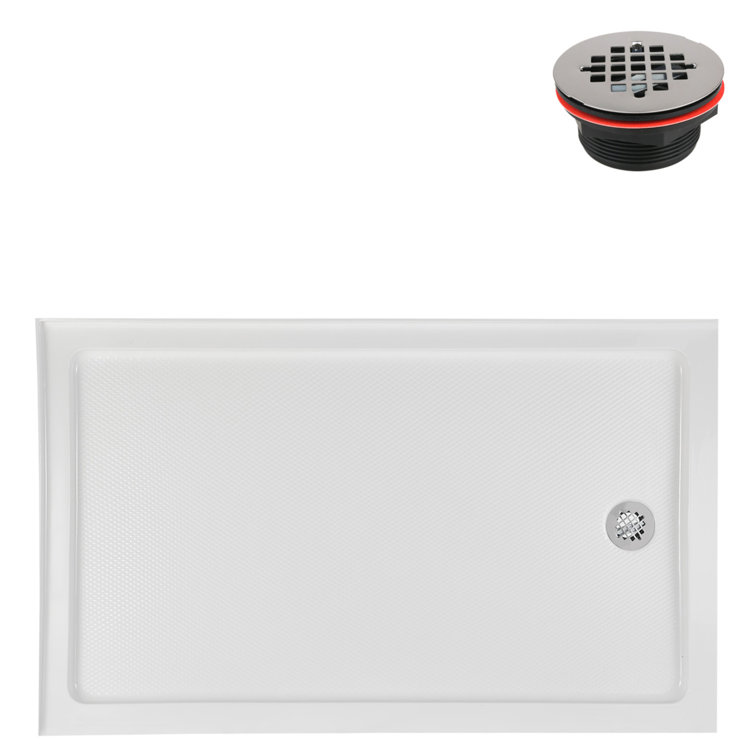 60'' Glossy White Rectangular Acrylic Shower Base with Right Hand Drain