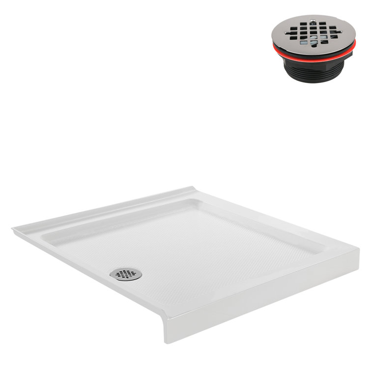 36'' Glossy White Acrylic Square Shower Base with Round Drain