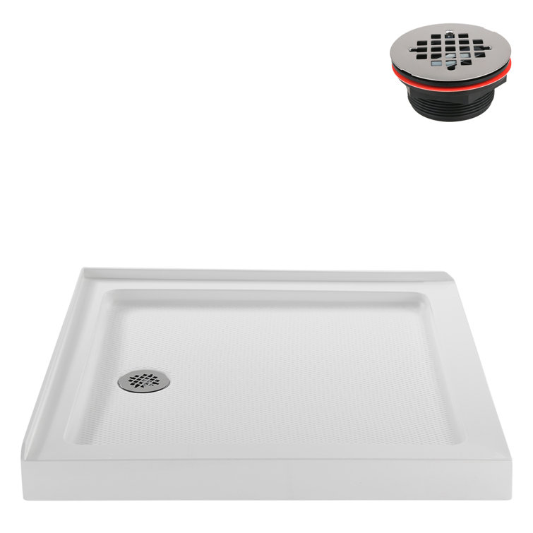 36'' Glossy White Acrylic Square Shower Base with Round Drain