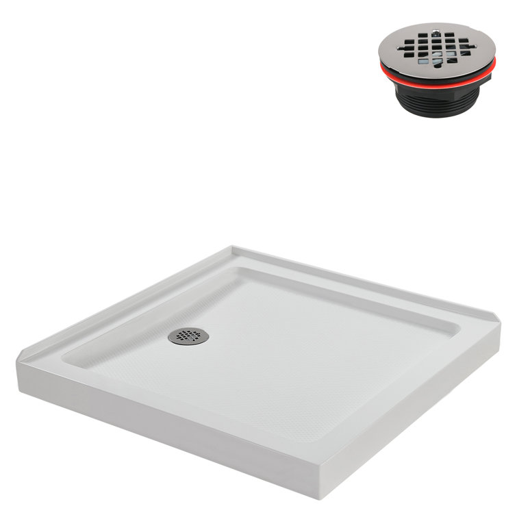 36'' Glossy White Acrylic Square Shower Base with Round Drain